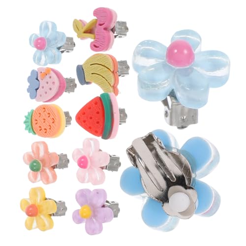FOYTOKI 10 Paare Mädchen Ohrringe Blumen und Früchte Schmerzfrei Ohrclips Schmuck für Party Bunte Cartoon Ohrschmuck Bequem und Sicher für Kleine Mädchen von FOYTOKI