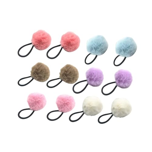 FOYTOKI 12 Stück Teiliges Flauschiges Haargummi mit Ball Dekor Elastische Ponytail Holder für Mädchen Weiche Haarbänder in Weiß Khaki Helllila und Wassermelone Stylische Haarschmuck von FOYTOKI