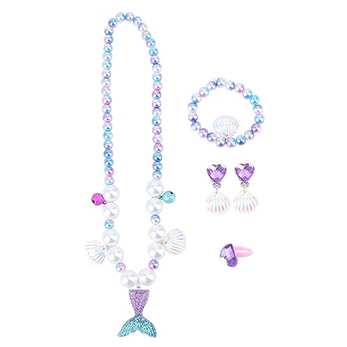FOYTOKI Prinzessin Schmuck Set Mit Meerjungfrau Anhänger Halskette Und Armband Ring Als Süße Junge Mädchen Ohrclips Für Abschlussbälle Und Partys von FOYTOKI