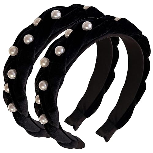 FOYTOKI Breites Haarband Damen Breite Schwarze Haarbänder Mit Perlen Für Damen Elastische Kopfband Haaraccessoires Für Eleganten Stil Und Komfort Haarband Damen von FOYTOKI