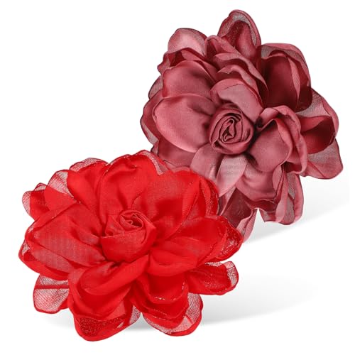FOYTOKI 2 Stück Feine Stoffrosen Broschen Teilig in Rot und Lotusrosa Anstecknadeln für Brautkleider Hochzeitsdeko und Vielseitige Kleidungsdekoration von FOYTOKI