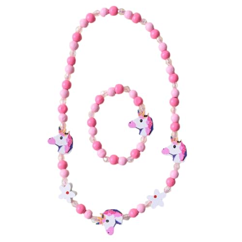 FOYTOKI 2 Stück Holzperlen Einhorn Schmuckset Armband und Halskette Elastisch Verstellbar Bunt Kreativ für Mädchen Geburtstag Party Accessoire von FOYTOKI