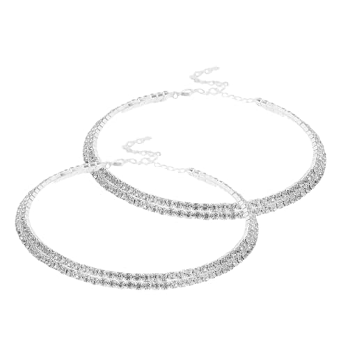 FOYTOKI 2 Stück Zweilagige Halskette Verstellbarer Funkelnder Tennis Choker mit Strassbesetztem Anhänger Brautjungfern Schmuck für Weihnachten und Festliche Anlässe von FOYTOKI