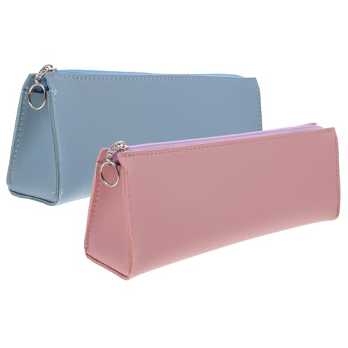 FOYTOKI 2stücke Stiftetasche Aus Pu-Leder Stiftehalter Für Studenten Schreibwaren-Aufbewahrungstasche Minimalistischer Stifte-Organizer Make-up-Tasche Silber von FOYTOKI