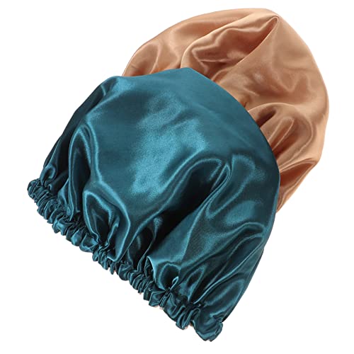 FOYTOKI 2stücke Satin-haube Zum Schlafen Elastische Duschhaube Verstellbare Schlafmütze Für Damen Haube Aus Satin Für Gesichtswaschen Schminken Und Haarstyling von FOYTOKI