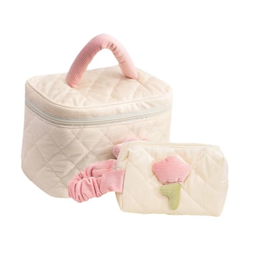 FOYTOKI 2er Set Schminktasche Aus Cord Mit Praktischem Makeup Organizer Für Handtasche Kleine Kosmetiktasche Cremeweiß Für Lippenstifte Pinsel Und Makeup Zubehör von FOYTOKI