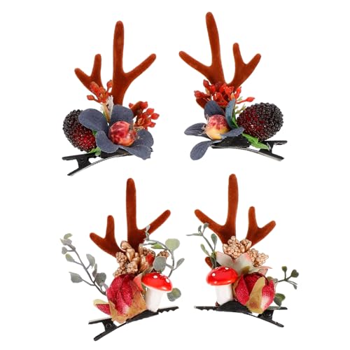 FOYTOKI 2paare Weihnachts-haarclips Mit Rentiergeweih-design Kunstblumen Und Beeren Festliche Haaraccessoires Für Mädchen Und Partys von FOYTOKI
