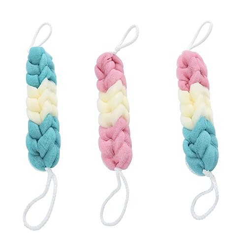 FOYTOKI 3 Stück Teiliges Duschband aus PE Material Langes Badetuch zur Körperreinigung Sanfter Peeling Handschuh mit Flexiblem Lanyard zum Entfernen Abgestorbener Haut und Zufällige Farbe von FOYTOKI