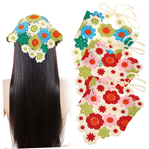 FOYTOKI 3 Stück Teiliges Häkelkopftuch für Damen Blumenmuster Verstellbare Haartücher für Perfektes Haaraccessoire im Bohemian Stil von FOYTOKI