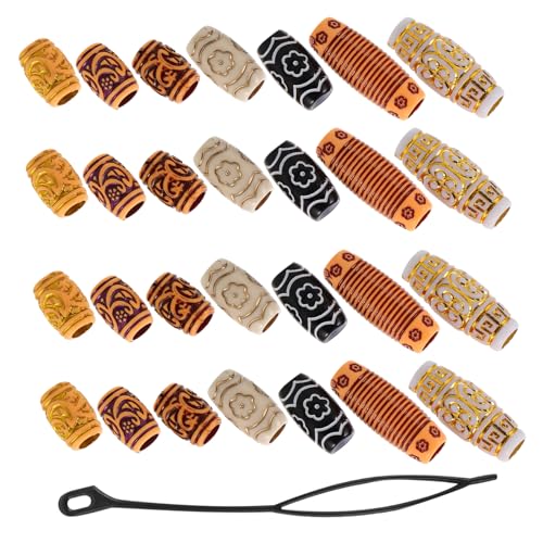 FOYTOKI 38stücke Teilige Holzperlen Für Dreadlocks Haarperlen Und Flechtringe Geeignet Für Partys Festivals Und Täglichen Gebrauch Lose Dreadlock-haarperlen Aus Holz von FOYTOKI