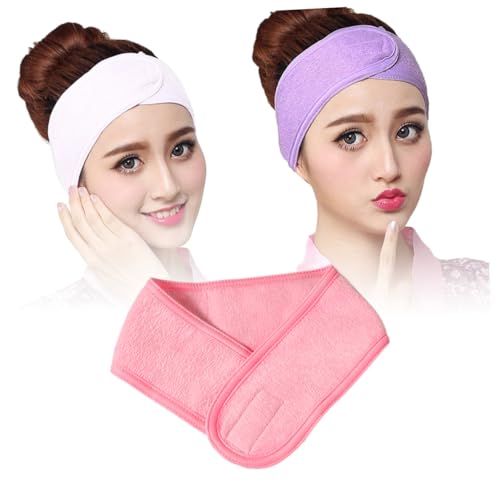 FOYTOKI 3stücke Gesichtsstirnband Aus Baumwolle Stretch-handtuch Mit Klebeband Farben Weiß Rosa Für Spa-behandlungen Make-up Und Duschen Verstellbar von FOYTOKI