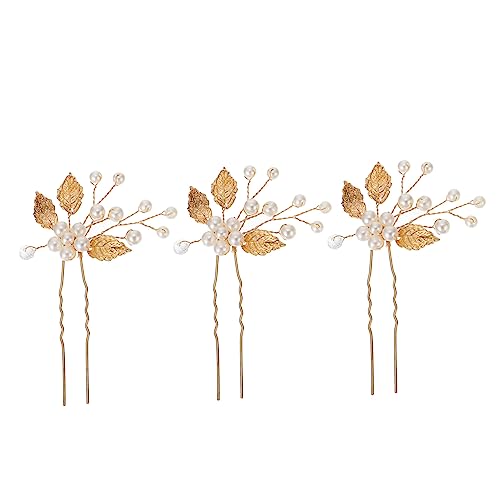 FOYTOKI 3stücke Teiliges Braut Haarnadeln Mit Perlen Und Blattform U-förmige Hochzeits Haarschmuck Für Frauen Elegante Und Kreative Haaraccessoires Für Braut von FOYTOKI