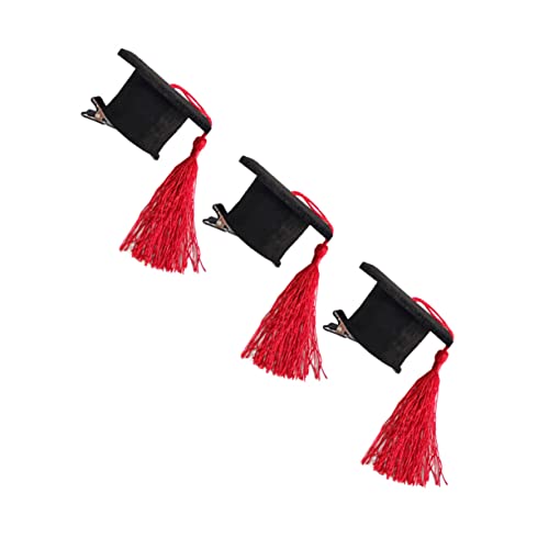 FOYTOKI 3stücke Teiliges Mini Doktorhut Haarnadeln Mit Quaste Für Abschlussfeiern Dekoration Für Erwachsene Und Junge Mädchen Rote Abschluss Barrettes Witzige Haaraccessoires von FOYTOKI