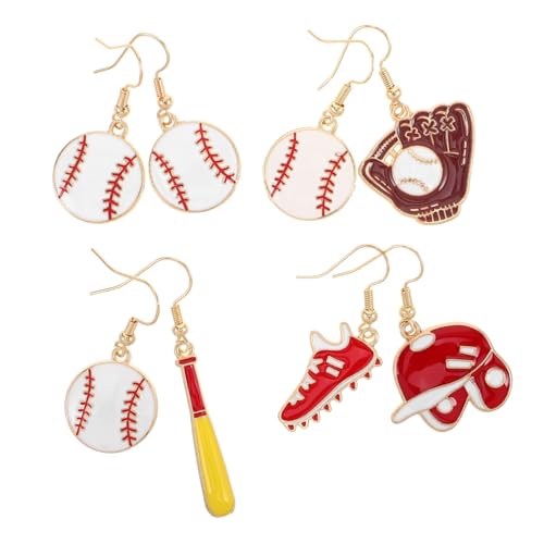 FOYTOKI 4 Paar Baseball Ohrringe Cartoon Design Leicht Asymmetrisch Sportliche Bat und Cap Ohrhänger für Mädchen Teens Party Alltagsmode Spaß Schmuck von FOYTOKI
