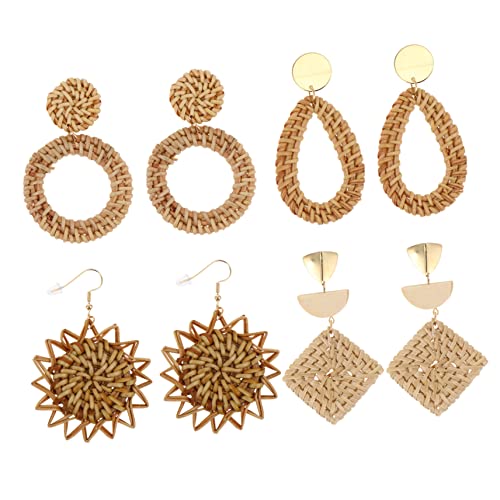 FOYTOKI 4 Paare Handgewebte Rattan Ohrringe für Damen Dangle Earrings Verschiedenen Farben für Anlässe Wie Muttertag und Geburtstage von FOYTOKI