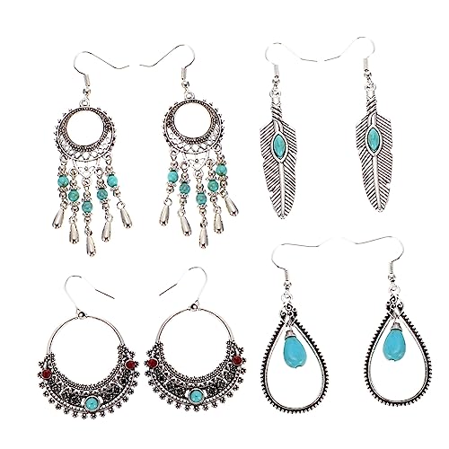 FOYTOKI 4 Paare Türkise Ohrringe im Boho Stil Geometrische Metallohrringe Ohrschmuck für Frauen Trendige Ear Pendants für an Freundinnen und Familie von FOYTOKI
