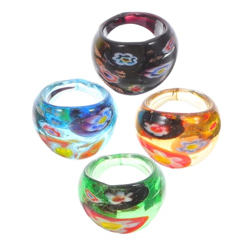 FOYTOKI 4 Stck Teiliges Glasringe für Damen Verstellbare Finger Ringe Gelb Grün Blau und Schwarz Handgefertigte Glasringe für Alltag Partys und Besondere Anlässe von FOYTOKI