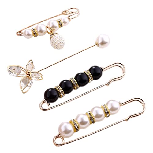 FOYTOKI 4 Stück Sicherheitsnadeln mit Perlenbesatz Verstellbare Taillen und Pullover Pins Kleidungsfixierer für Rock Schal und Strickjacke Eleganter Broschenclip in Weiß und Schwarz von FOYTOKI