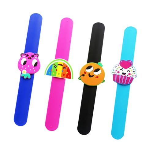 FOYTOKI 4 Stück Silikon Snap Armbänder mit Fruchtmotiven Handgelenkbänder für Spaß Party und Hautfreundlich von FOYTOKI