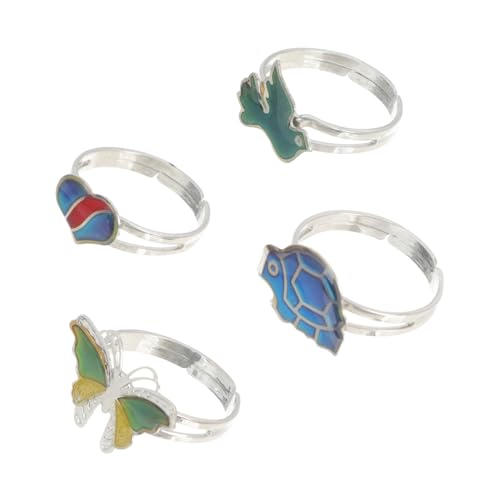 FOYTOKI 4 Stück Verstellbare Farbwechsel Ringe mit Niedlichen Tiermotiven für Mädchen und Frauen Stimmungsabhängiger Schmuck Ringe Bunte Stimmungserkennung Geschenkidee Zufällige Farbe von FOYTOKI