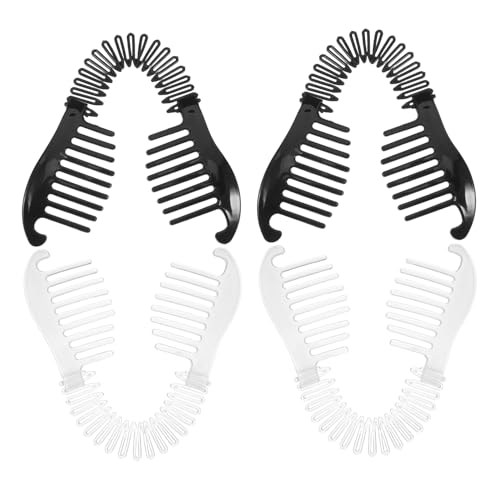 FOYTOKI 4stücke Bananen-haarspangen Aus Kunststoff Dehnbar Flexibel Für Frauen Zweiseitige Haarkämme Kleine Bananen-clips Große -clips Runde - Haar-accessoires von FOYTOKI