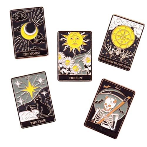 FOYTOKI 5 Stück Teiliges Tarot Broschen aus Langlebigem Legierungsmetall Modische Emaille Anstecker für Kleidung Rucksack Jacken Hüte Stilvolle Accessoires für Damen Alltag von FOYTOKI