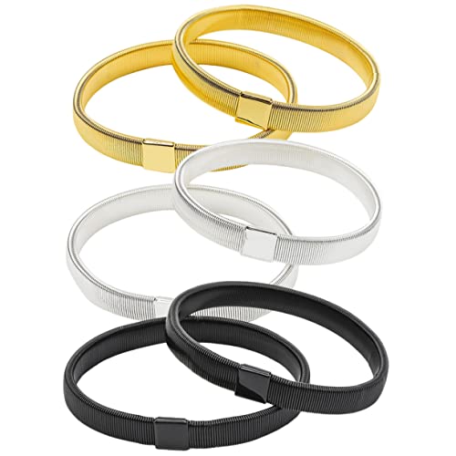 FOYTOKI 6 Stück Teiliges Elastisches Herren Armreif aus Robustem Verstellbare Vintage Armbänder und Ärmelringe Modischer Armreifen in Schwarz Gold und Silber für Hemdärmel und Handgelenk von FOYTOKI