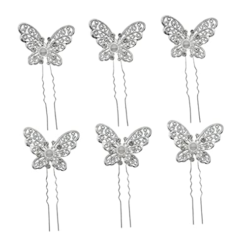 FOYTOKI 6stücke Perle Haarnadeln Hochzeit Schmuck Silber Schmetterling Haarspange Zubehör Für Bräute Bankette Geburtstagsfeiern von FOYTOKI