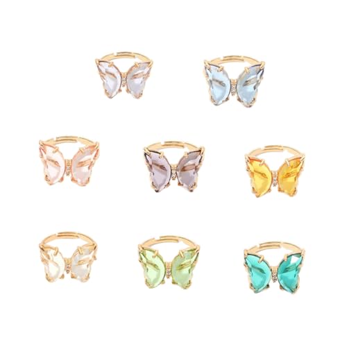FOYTOKI 8 Stück Verstellbare Damen Schmetterling Ringe Bunte Legierung Offene Finger Schmuck Alltag Modisch Stilvoll von FOYTOKI