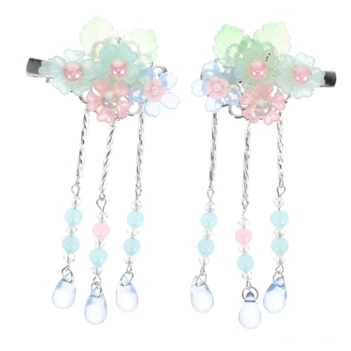 FOYTOKI Chinesische Haarspangen Blumenhaare mit Quaste Süße Haarklammern für Mädchen Hanfu Haar Accessoires Komfortabel und Fest für Festliche Anlässe Blau von FOYTOKI