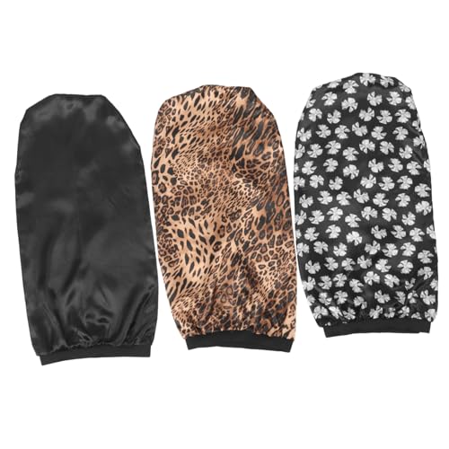 FOYTOKI 3stücke Damen Elastische Lange Seidenhaube Für Glattes Haar Schützend Und Dekorativ Für Nachtpflege Von Langen Haaren Leopard Schwarz Schleifenmuster von FOYTOKI