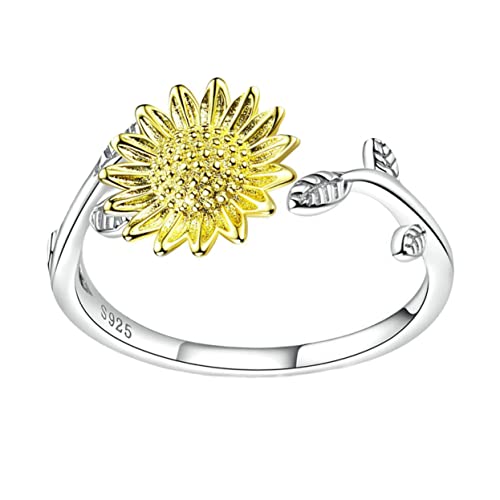 FOYTOKI Eleganter Silber Ring Sonnenblume Offen Verstellbar Damen Schmuck Modisch für Alltag Party Hochzeit von FOYTOKI