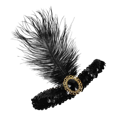 FOYTOKI Stirnband Schwarz Jahre Flapper Kopfbedeckung Mit Pailletten Und Federn Für Frauen Mottoparty Karneval Tanzparty Accessoire Kostüm Zubehör Stirnband Schwarz von FOYTOKI