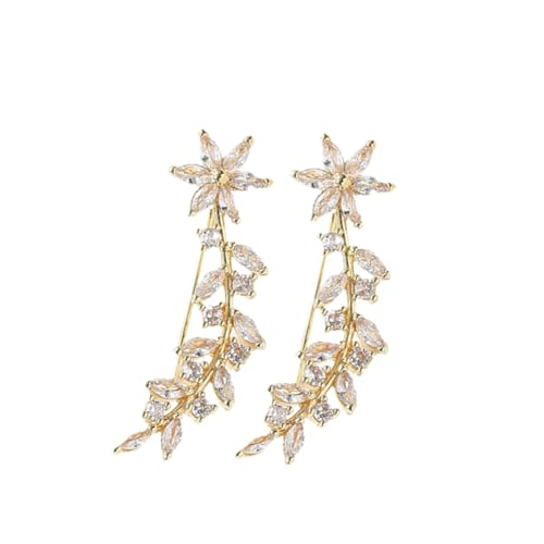 FOYTOKI Goldfarbene Ohrkletterer Ohrstecker mit Blumen und Blattdesign mit Funkelnden Strasssteinen Ohrschmuck für Damen Geeignet für Hochzeit Party und Alltag von FOYTOKI