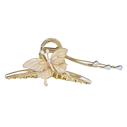 FOYTOKI Große Schmetterlings Haarklammer mit Perlen und Quaste Eleganter Haarclip für Damen für Verschiedene Anlässe Rutschfest und Bequem für Langanhaltenden Tragekomfort von FOYTOKI