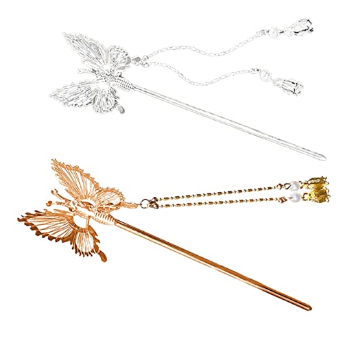 FOYTOKI Haarstäbe mit Schmetterlings- Metall Haarnadel Dutthalter für Damen 2 Stück Stilvolles Haar-accessoire von FOYTOKI