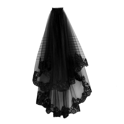 FOYTOKI Halloween Hexen-kopfbedeckung Schwarzer Kurzer Spitzen-schleier Für Kostümpartys Für Damen Und Mädchen von FOYTOKI