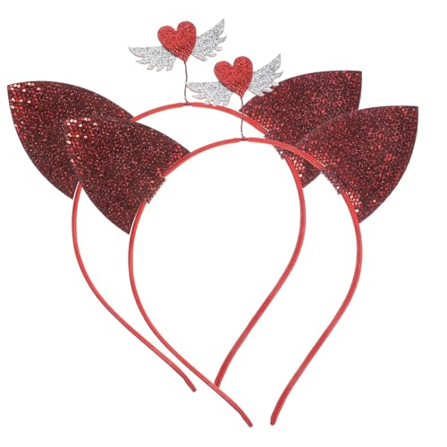 FOYTOKI 2stücke Valentinstag Haarreif Rotes Herz Stirnband Mit Katzenohren Für Partys Geburtstagsfeiern Und Kostüm-events Stilvoller Haarschmuck Für Damen Und Erwachsene von FOYTOKI
