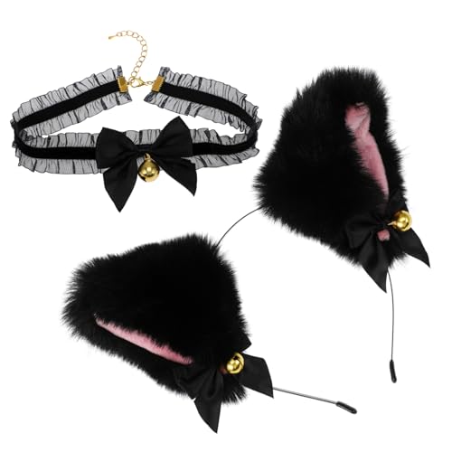 FOYTOKI 1satz Katzenohren Haarschmuck Set Mit Halskrause Handgefertigtes Cosplay Zubehör Für Halloween Karneval Und Partys Für Mädchen Und Frauen von FOYTOKI