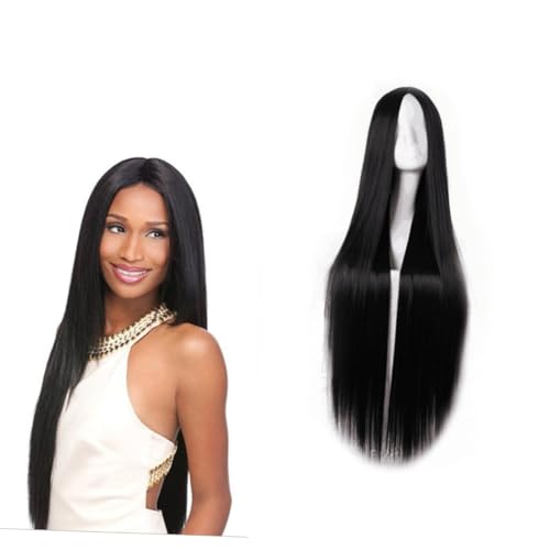 FOYTOKI Lange Gerade Synthetische Haarperücke für Frauen Kunsthaar Schwarze Mittelscheitel Langhaar Perücke Modisches Haaraccessoire für Alltag und Cosplay von FOYTOKI