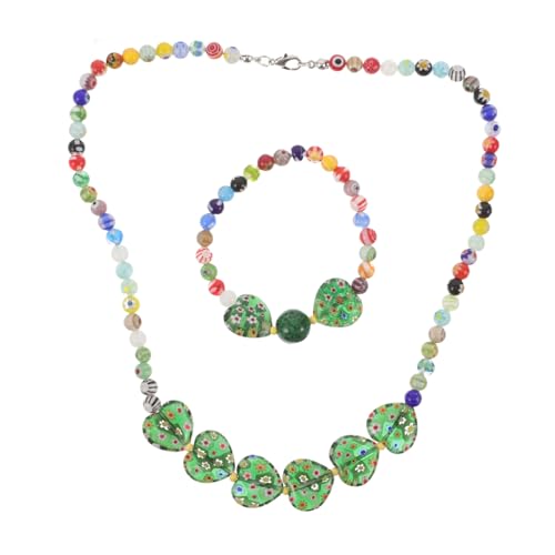 FOYTOKI Leichtes Handgefertigtes Herz Schmuckset für Damen Farbenfrohe Halskette und Armband mit Lebhaften Glasperlen für Alltag Reise und Valentinstag von FOYTOKI