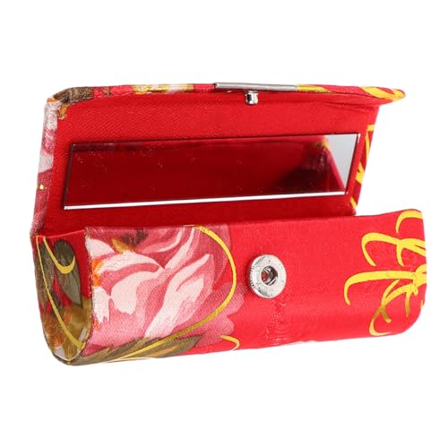 FOYTOKI Lippenstiftetui Mit Blumenstickerei Und Integriertem Spiegel Tragbare Aus Seide Organizer Für Unterwegs Rot von FOYTOKI