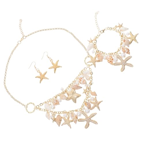 FOYTOKI Meerjungfrau Schmuckset Damen Strand Schmuckset mit Muschel und Stern Anhänger Halskette Ohrstecker Armband Leicht Langlebig Perfektes Sommeraccessoire für Strand und Party von FOYTOKI