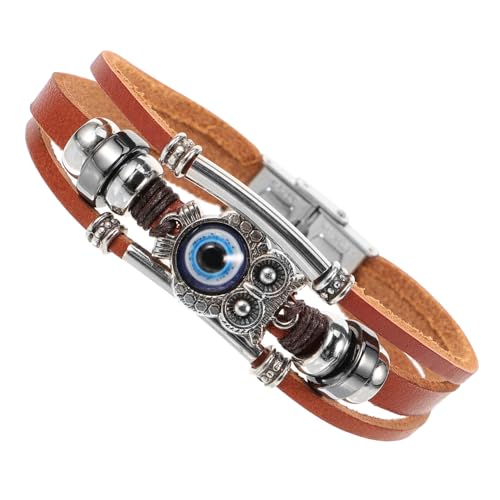 FOYTOKI Multi Layer Armband mit Eulen und Bösem Blick Anhänger Rindsleder Verstellbar für Männer Modisches Schmuckstück für von FOYTOKI