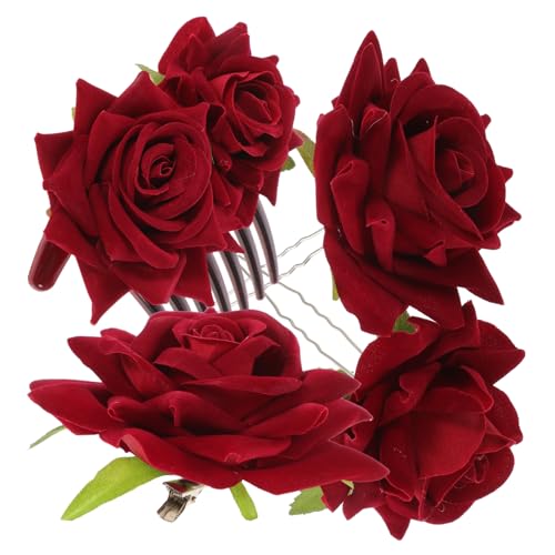FOYTOKI Rose Haarschmuck Set Gefälschte Blume Haar Styling Rose Kopfschmuck Für Hochzeit Party Brautschmuck von FOYTOKI