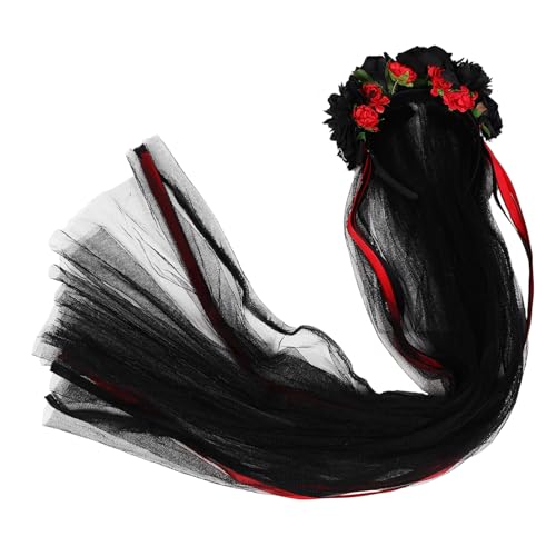 FOYTOKI Halloween Blumenkopfband Mit Schwarzer Schleier Und Satinband Accessoire Für Kostümpartys Und Festivals Für Damen Geeignet von FOYTOKI