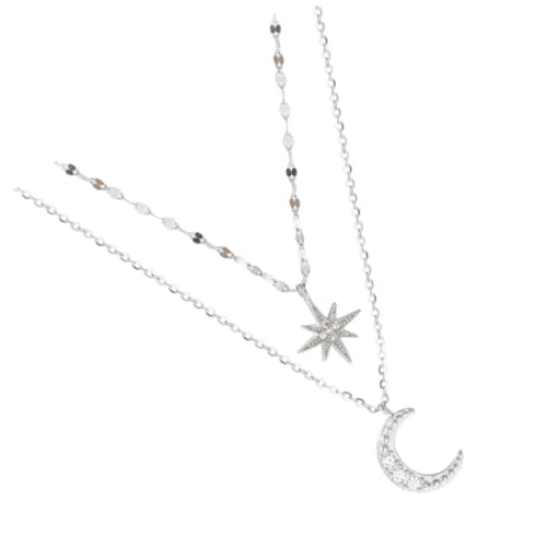 FOYTOKI Silber Halskette Damen Layered Star Choker mit Mond und Stern Anhänger Zweilagige Verstellbare Rhinstone Schmuck für Hochzeit Valentinstag Alltag und Party von FOYTOKI