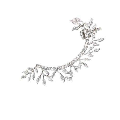 FOYTOKI Silberner Ohrclip mit Strass blätterdesign nicht Durchbohrt Umweltfreundlich Einzeln Eleganter Brautschmuck für Damen Geeignet für Hochzeit Party und Festliche Anlässe von FOYTOKI