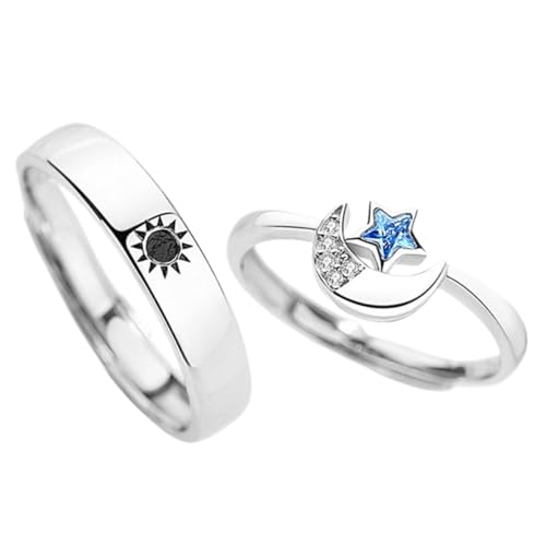 FOYTOKI Verstellbare Paarringe aus Metalllegierung mit Sonne Mond und Stern Design Leicht und Robust Geschenkidee für Verlobung Hochzeit und Valentinstag Öffnungsringe von FOYTOKI