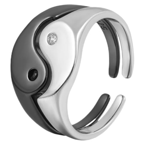 FOYTOKI Verstellbares Partner Ring Offene Ringe in Schwarz und Weißgold Langlebiger Legierungs schmuck für Romantisches Geschenk zu Valentinstag und Verlobung von FOYTOKI